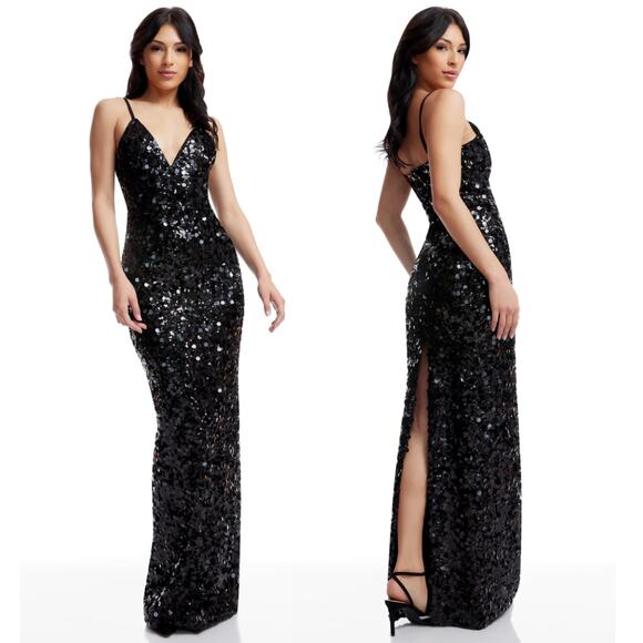 DRESS THE POPULATION Cammie Black Sequin Maxi Dress Size Small - Picture 1 of 8